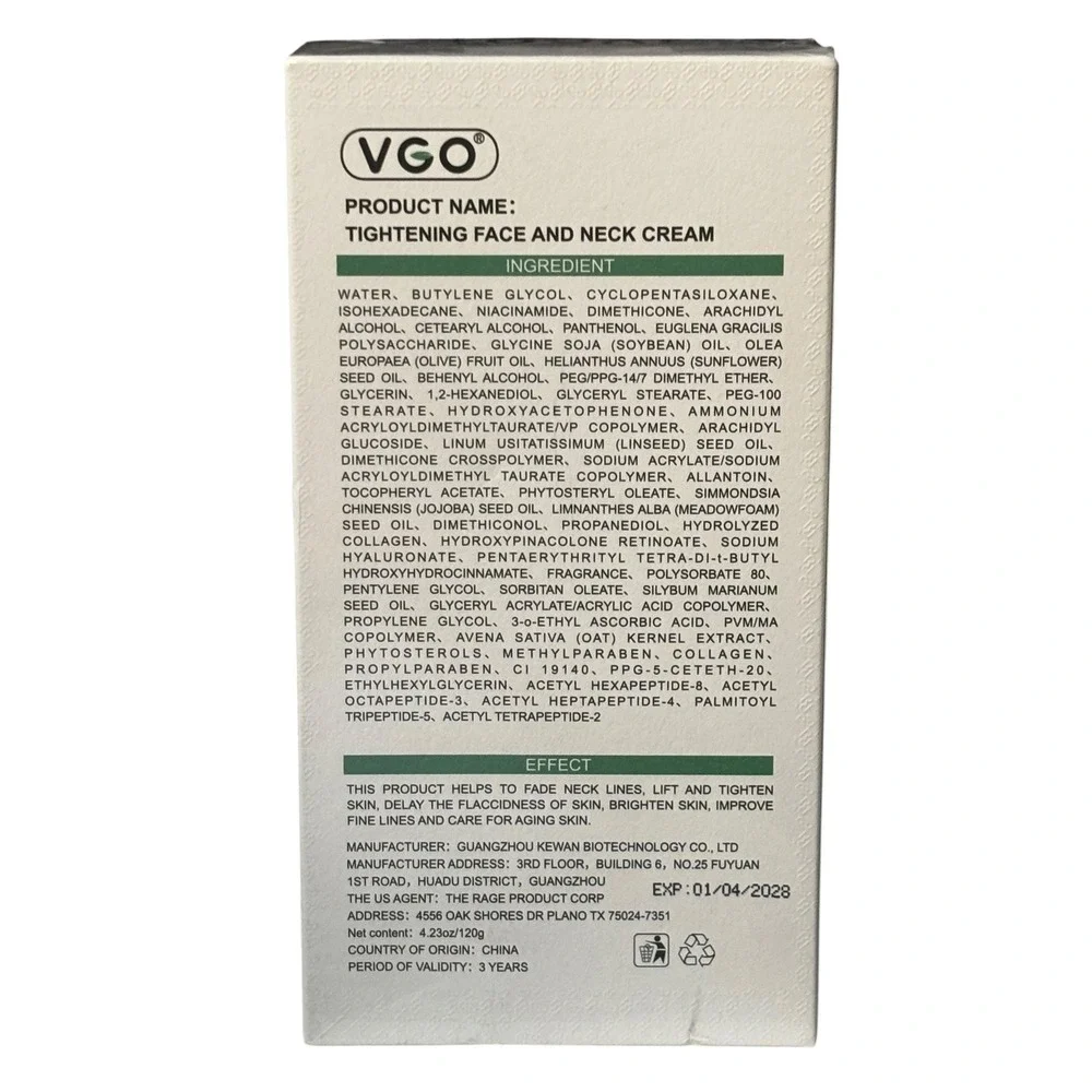 VGO Tightening Face and Neck Cream 4.23oz 120g Anti-Aging Firming Lifting New